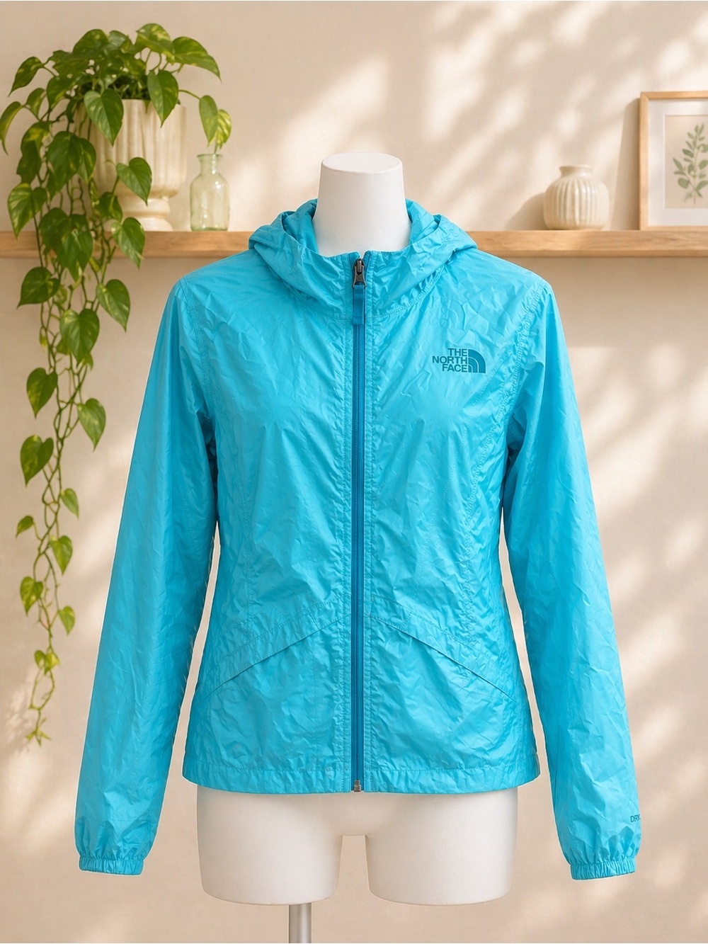 The North Face Women's Bright Turquoise Hooded Packable Jacket